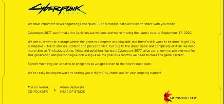 《赛博朋克2077》延期至9月17日发售
